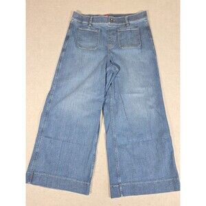 Spanx Cropped Wide Leg Jeans Women's Size XL (35X26) Patch Pockets Shaded Blue